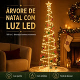 Árvore de Natal espiral LED 1,80M+Papai Noel, bengala pequena, sinos dourados e outras decorações suspensas