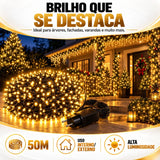 Cordão LED 1600 LEDs 50m com Strobo - Luz Quente Prova d'Água