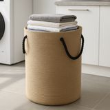 Cesto de Roupas Juta Natural com Alças Corda Preta 50x60cm