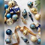 Kit 32 Enfeites para Árvore de Natal Azul e Dourado com Bolas e Pendentes