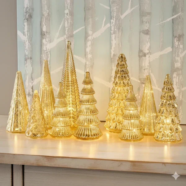 Conjunto de Árvores Iluminadas - vidro mercúrio com detalhes texturizados