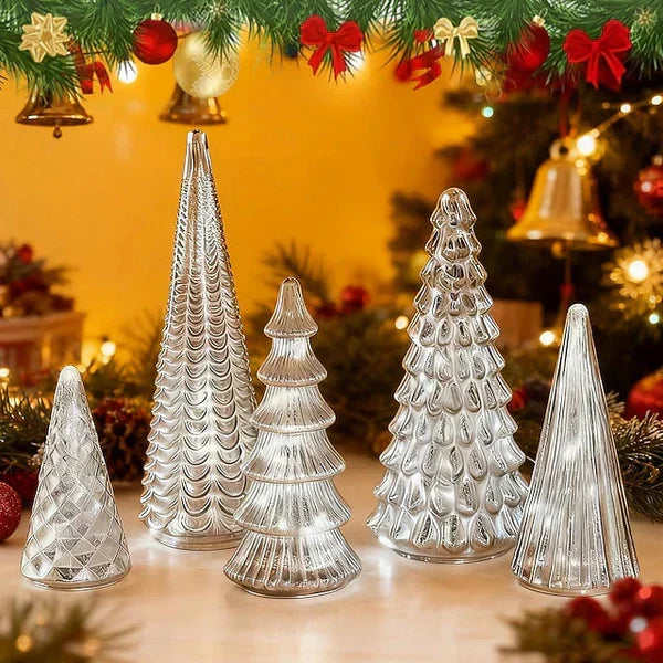 Conjunto de Árvores Iluminadas - vidro mercúrio com detalhes texturizados