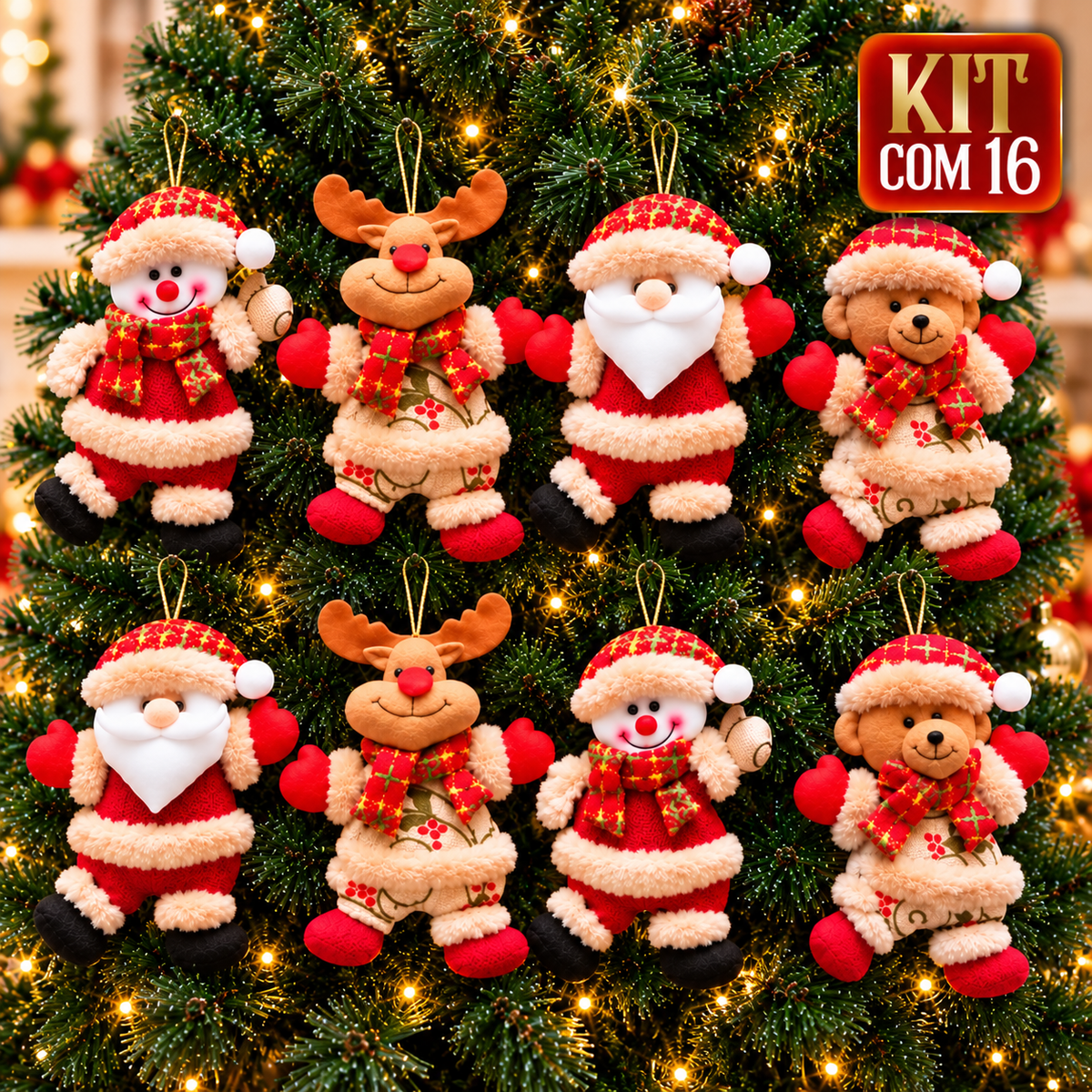 Kit com 16 enfeites de Natal pendentes
