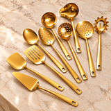 Jogo Utensílios de Cozinha 11 Peças Talheres em Aço Inox Dourado Premium