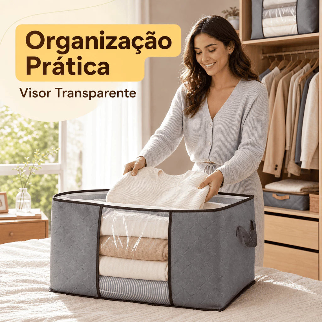 Caixa Organizadora de Roupas com Visor Transparente Anti-Poeira