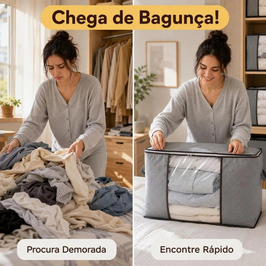 Caixa Organizadora de Roupas com Visor Transparente Anti-Poeira