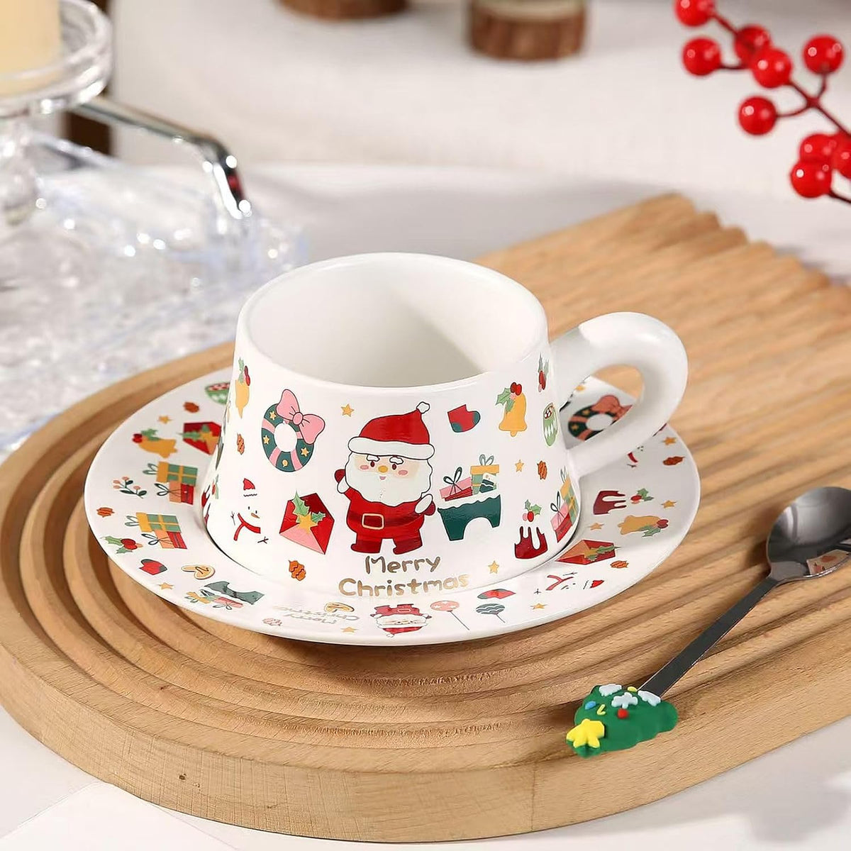 Caneca Casal Natalino com Colher Decorada