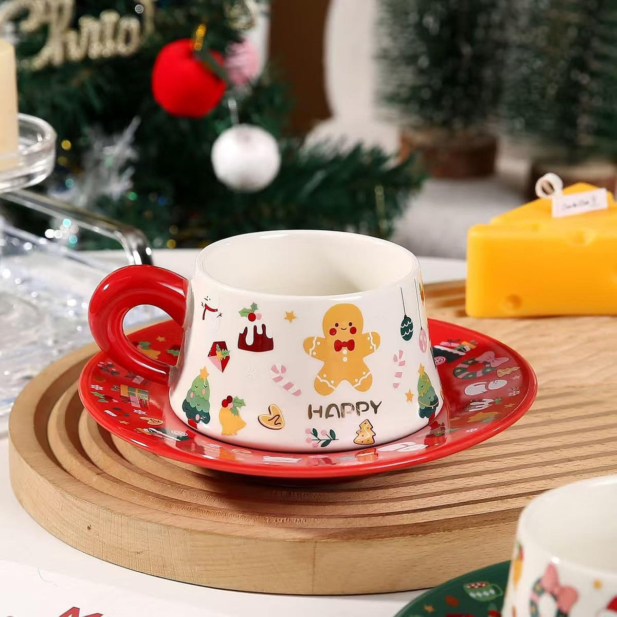 Caneca Casal Natalino com Colher Decorada