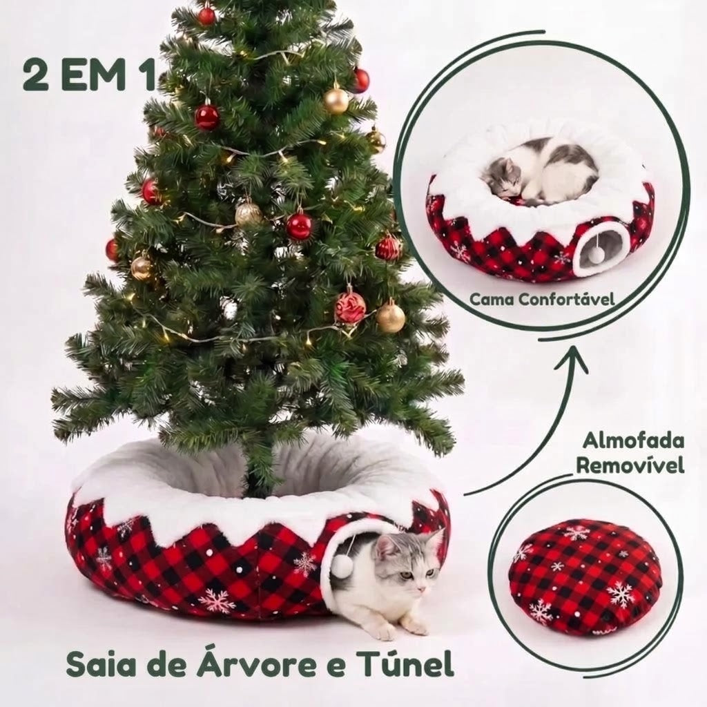 Toca Natalina Pet - saia de árvore com túnel para gatos