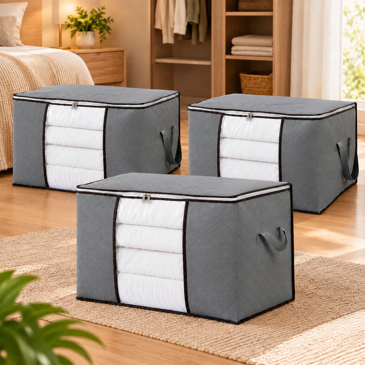Caixa Organizadora de Roupas com Visor Transparente Anti-Poeira
