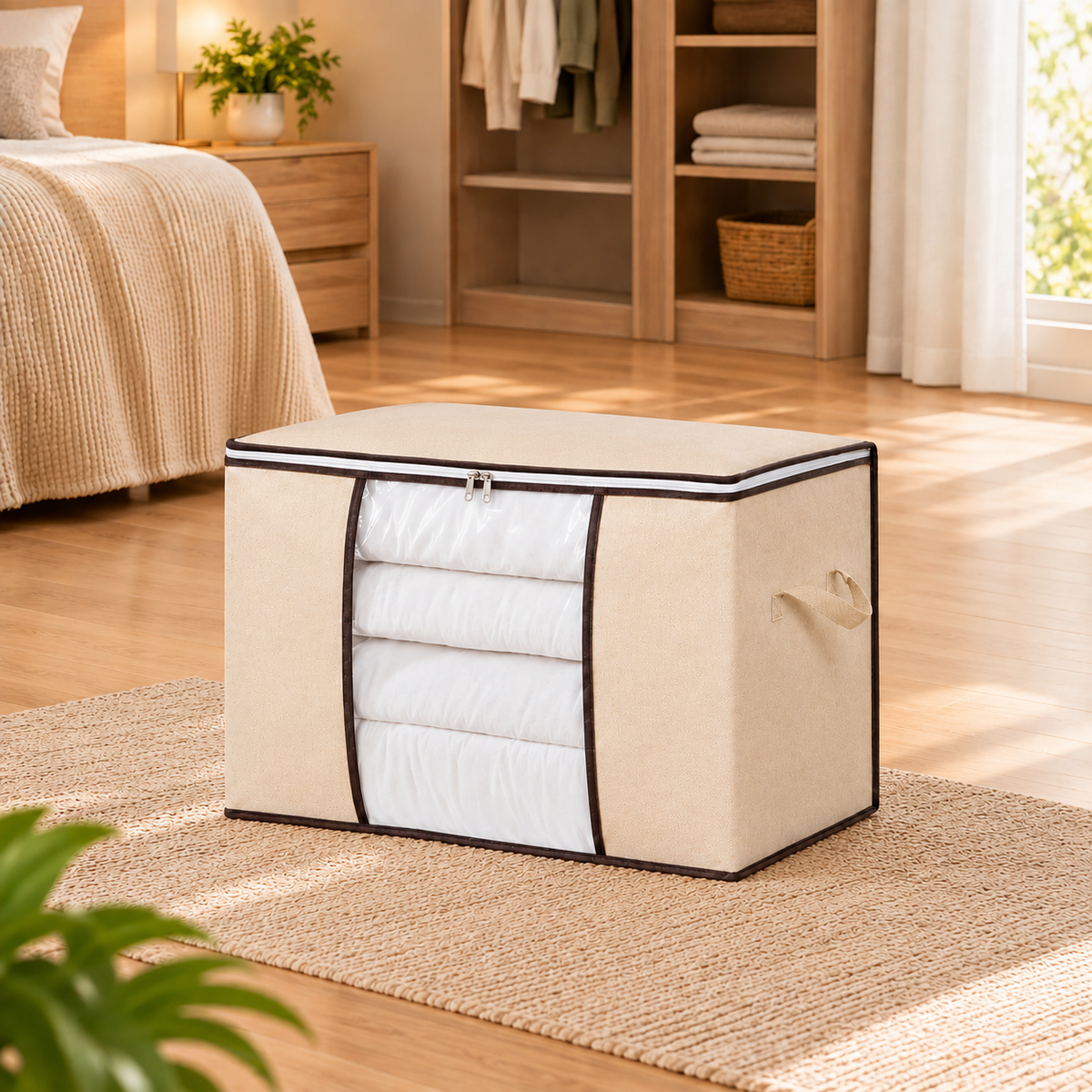 Caixa Organizadora de Roupas com Visor Transparente Anti-Poeira