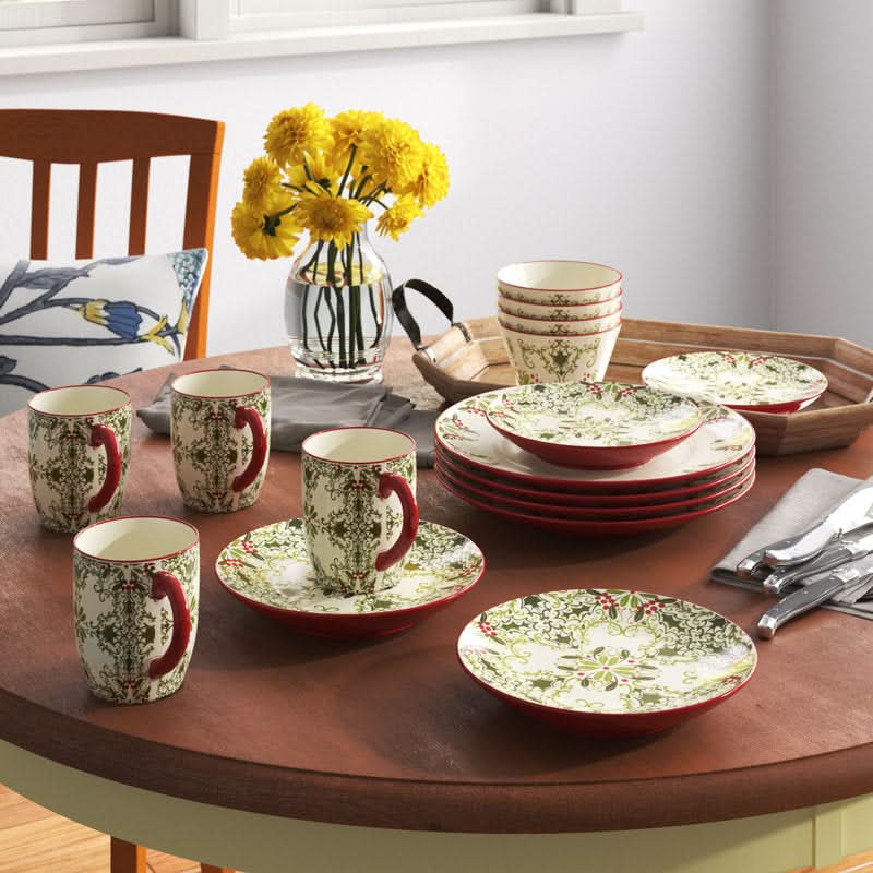 Conjunto de Porcelana Cores Natalina com 16 Peças - Serviço para 04 Pessoas