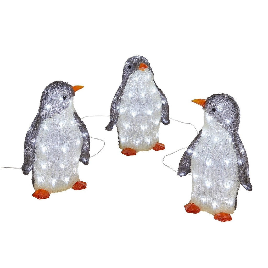 Trio de pinguim acrílico para exterior