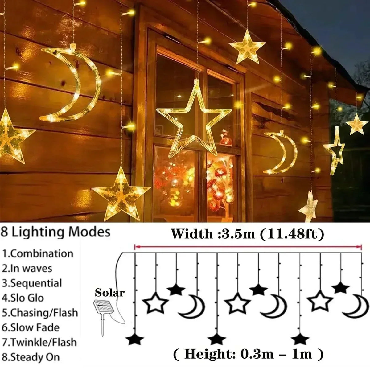 Luzes de Fada Estrela e Lua LED Solar - Encanto Natalino