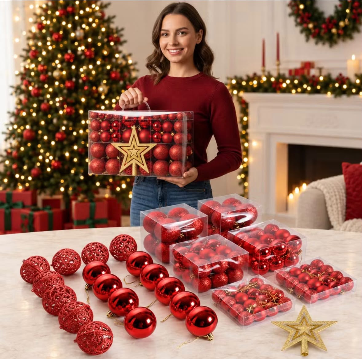 Kit de Bolas de Natal - maleta com alça e bolas organizadas