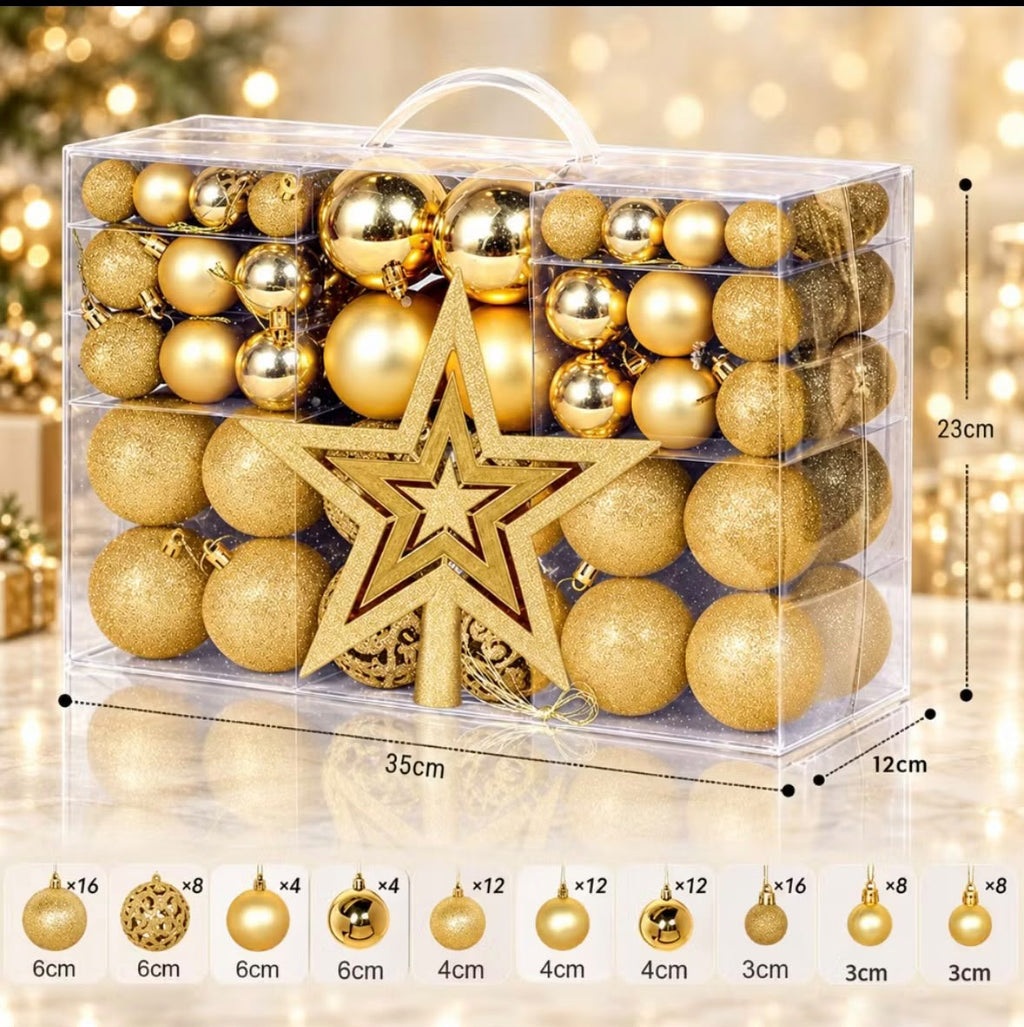 Kit 100 Bolas de Natal + Estrela - Dourado