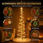 Árvore de Natal espiral LED 1,80M+Papai Noel, bengala pequena, sinos dourados e outras decorações suspensas