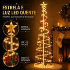 Árvore de Natal espiral LED 1,80M+Papai Noel, bengala pequena, sinos dourados e outras decorações suspensas