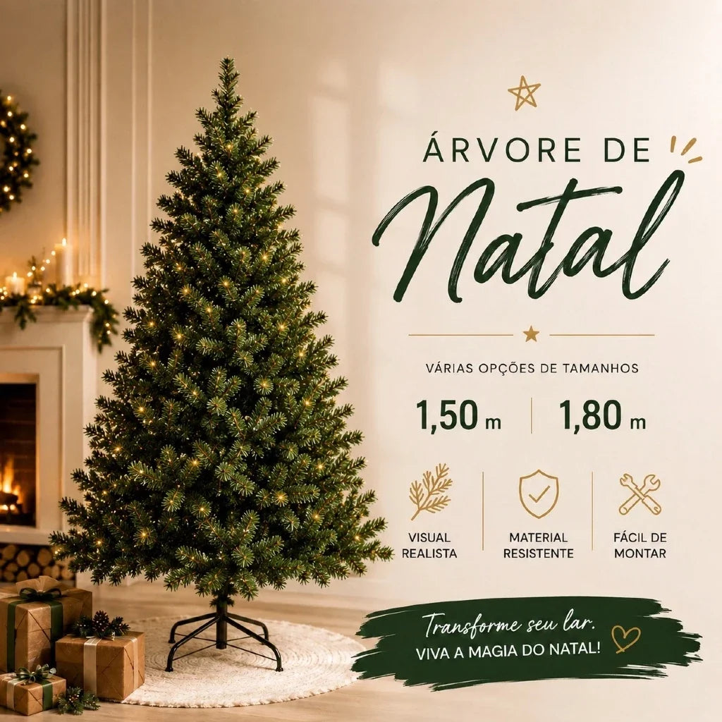 Árvore de Natal Super Cheia Luxo - 1,50m ou 1,80m com Base de Metal