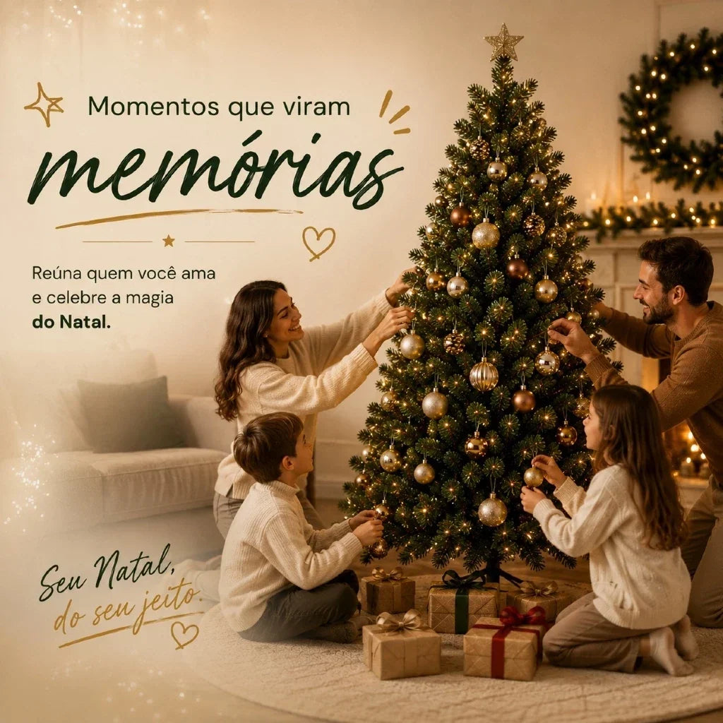 Árvore de Natal Super Cheia Luxo - 1,50m ou 1,80m com Base de Metal