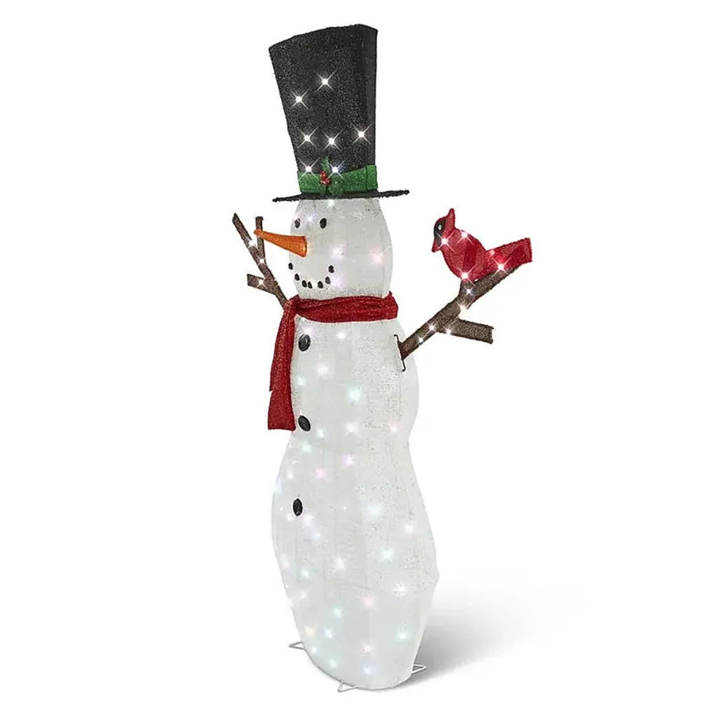Boneco de Neve Cintilante Iluminado 1,83 m com Passarinho – 100 LEDs Coloridos