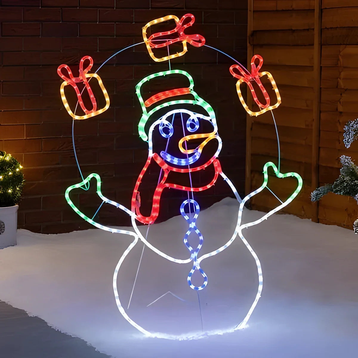 Boneco de Neve em LED Neon 98 cm – 200 LEDs Coloridos com Animação