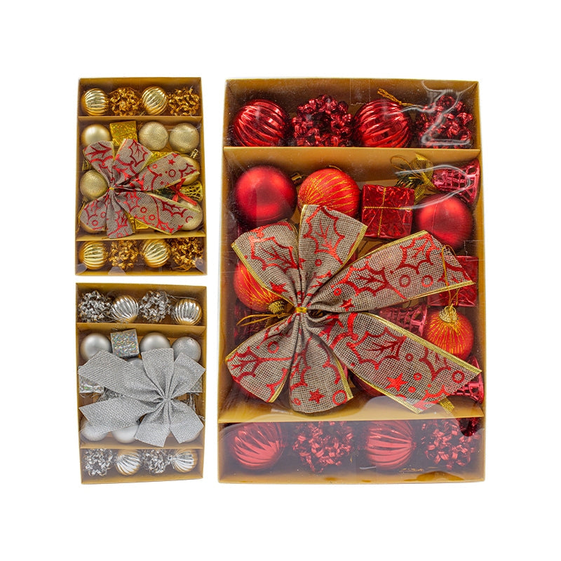 Kit 24 Enfeites Natalinos Bola Laço Decoração Árvore de Natal Vermelho Dourado Prata