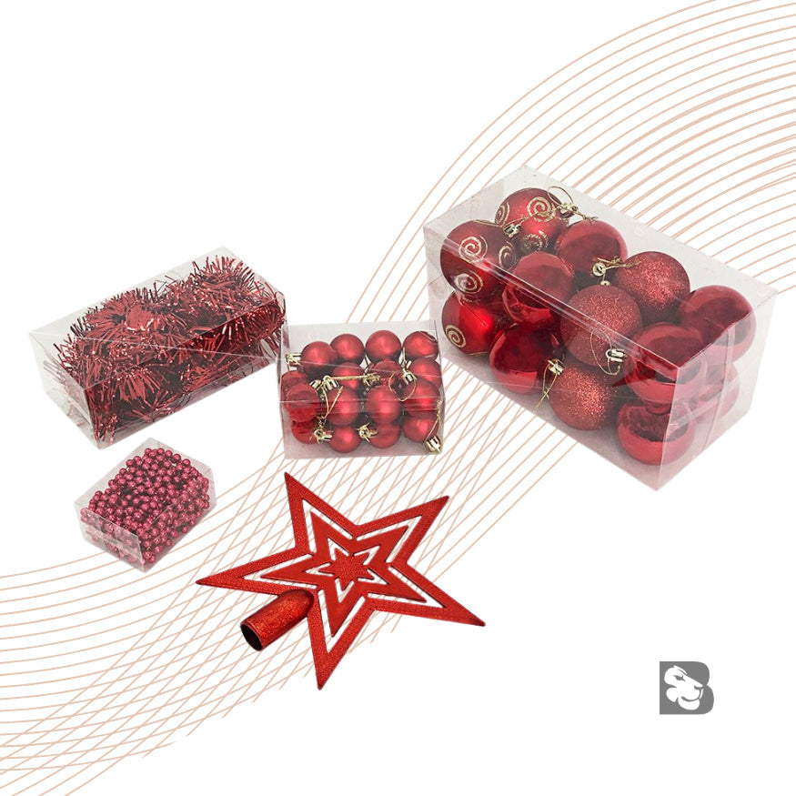 Kit 44 Enfeites Para Árvore de Natal Estrela Bolas Festão Cordão Pérolas Decoração Natalina