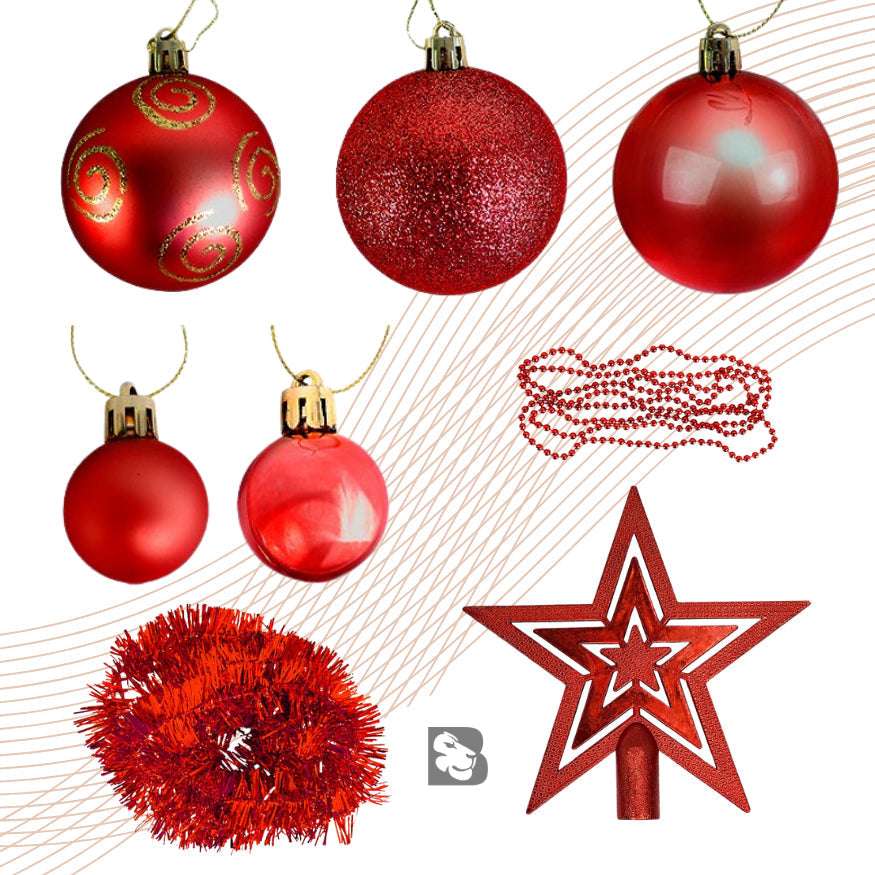 Kit 44 Enfeites Para Árvore de Natal Estrela Bolas Festão Cordão Pérolas Decoração Natalina