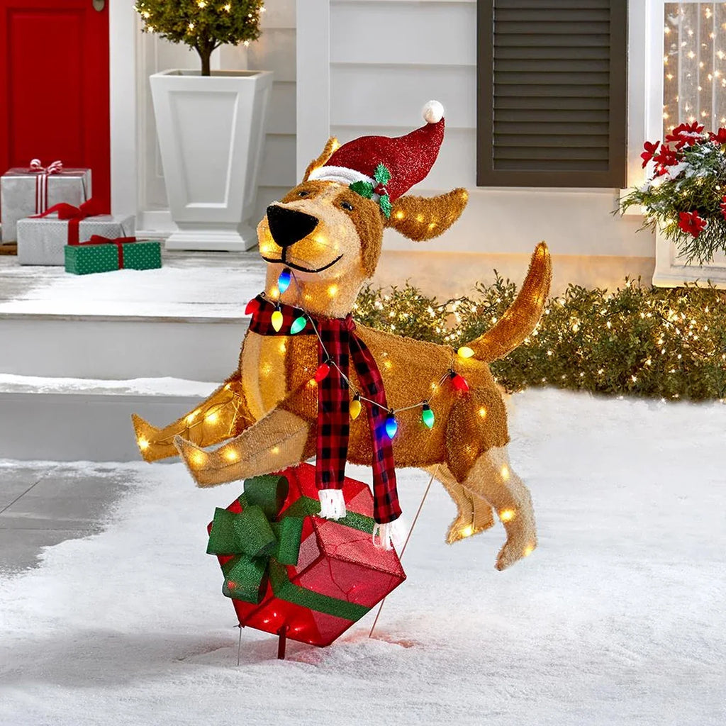 Cachorrinho de Natal Iluminado Saltitante 1,22 m – 144 LEDs Coloridos