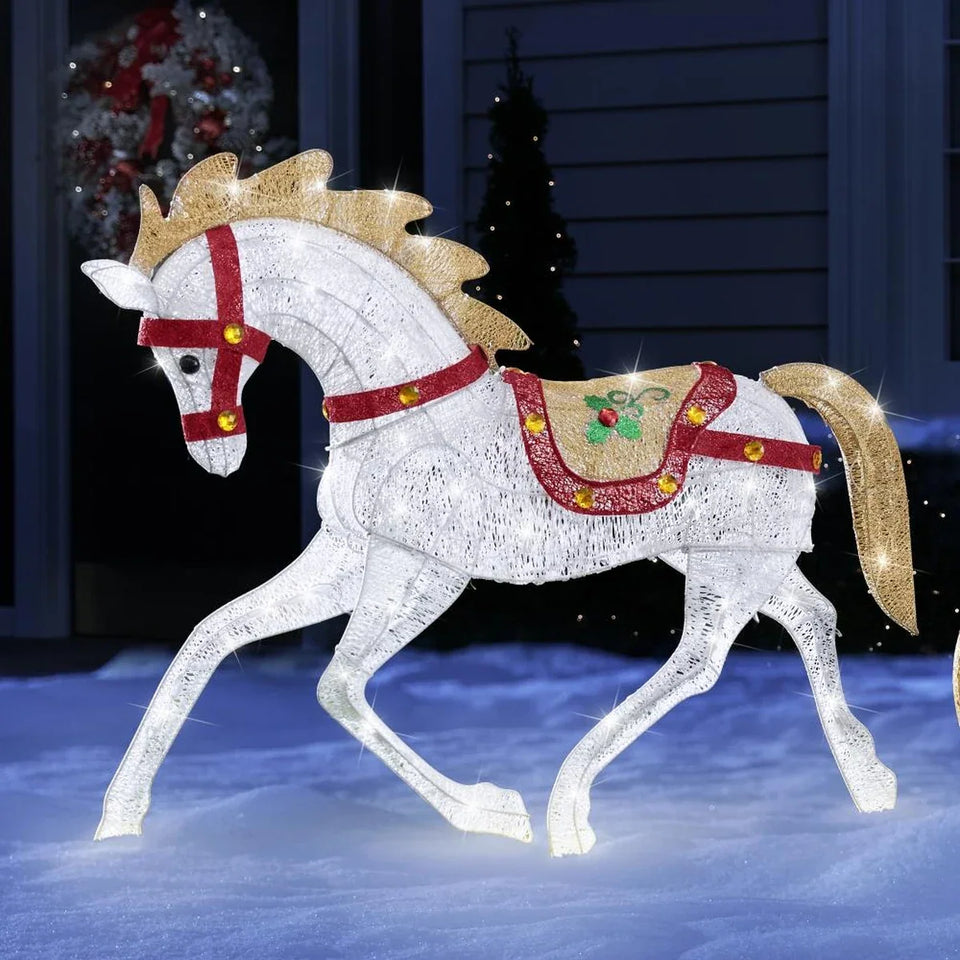 Cavalo e Trenó Iluminados para Jardim – 280 LEDs Branco Frio