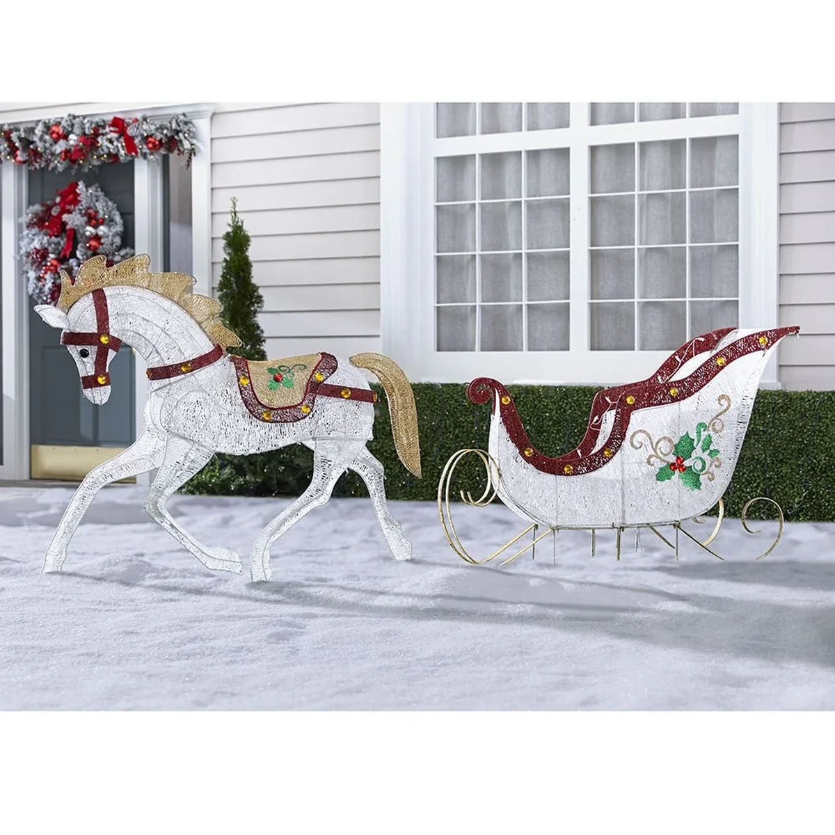 Cavalo e Trenó Iluminados para Jardim – 280 LEDs Branco Frio