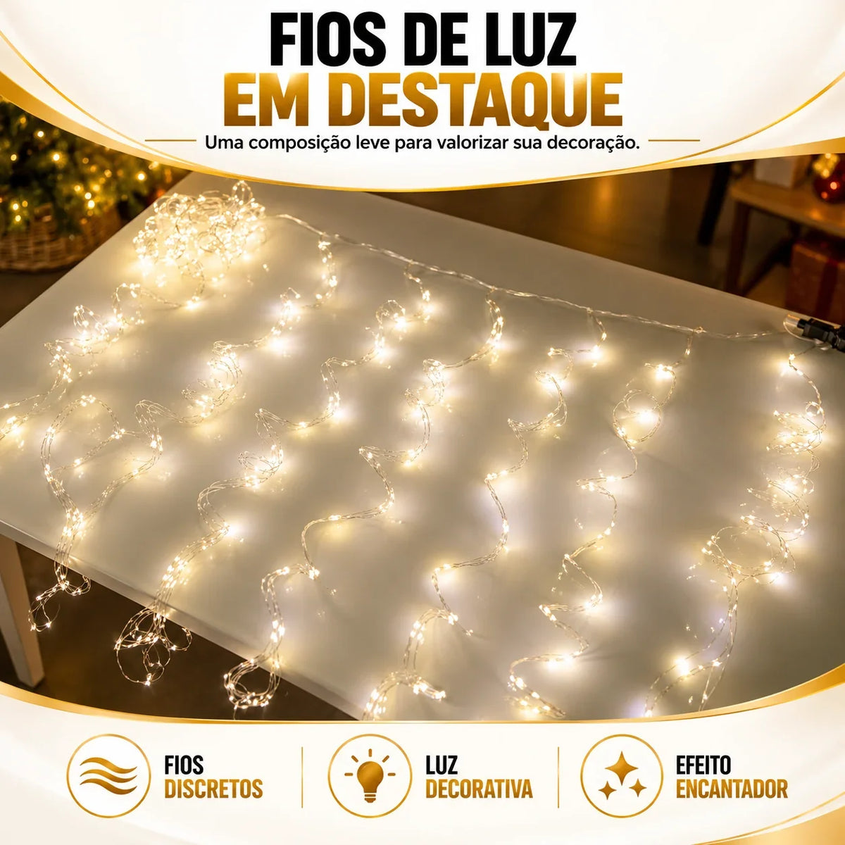 Cortina Fio de Fada 1600 LEDs 3x2m - Luz Quente Bivolt