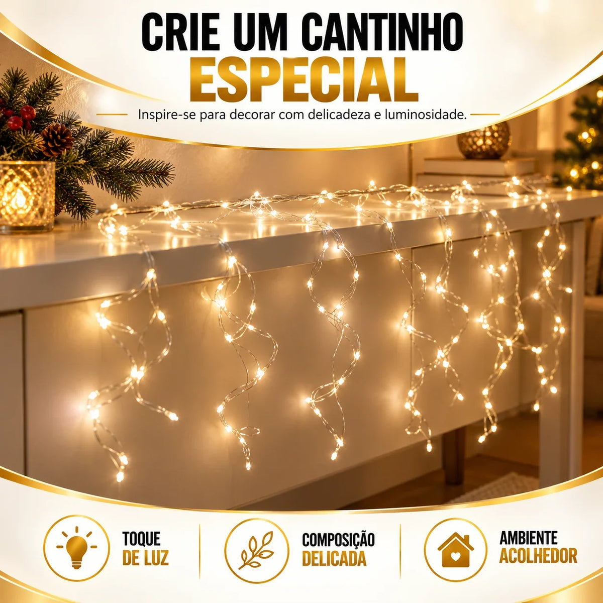 Cortina Fio de Fada 1600 LEDs 3x2m - Luz Quente Bivolt