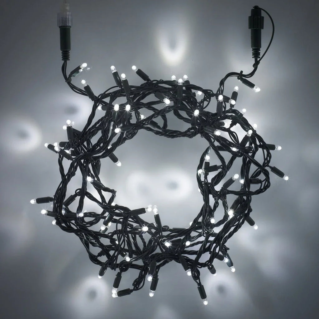 Cordão de 100 Luzes LED Brancas Conectável – 8 Efeitos e Temporizador