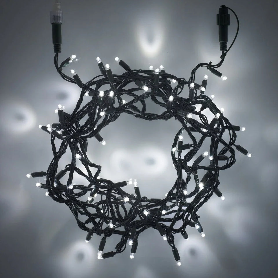Cordão de 100 Luzes LED Brancas Conectável – 8 Efeitos e Temporizador