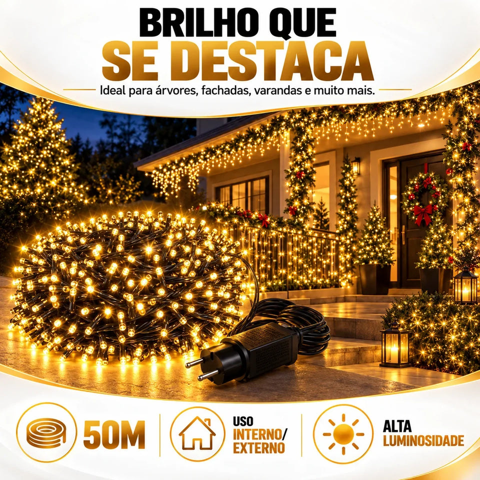 Cordão LED 1600 LEDs 50m com Strobo - Luz Quente Prova d'Água