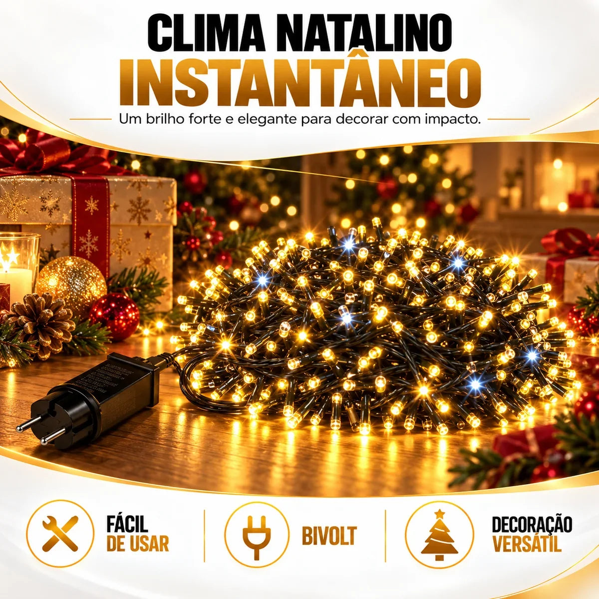 Cordão LED 1600 LEDs 50m com Strobo - Luz Quente Prova d'Água