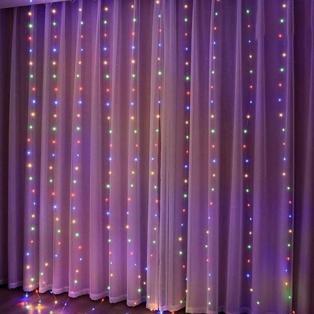 Cortina de LED 300 Luzes 3 m com 8 Modos e Controle Remoto