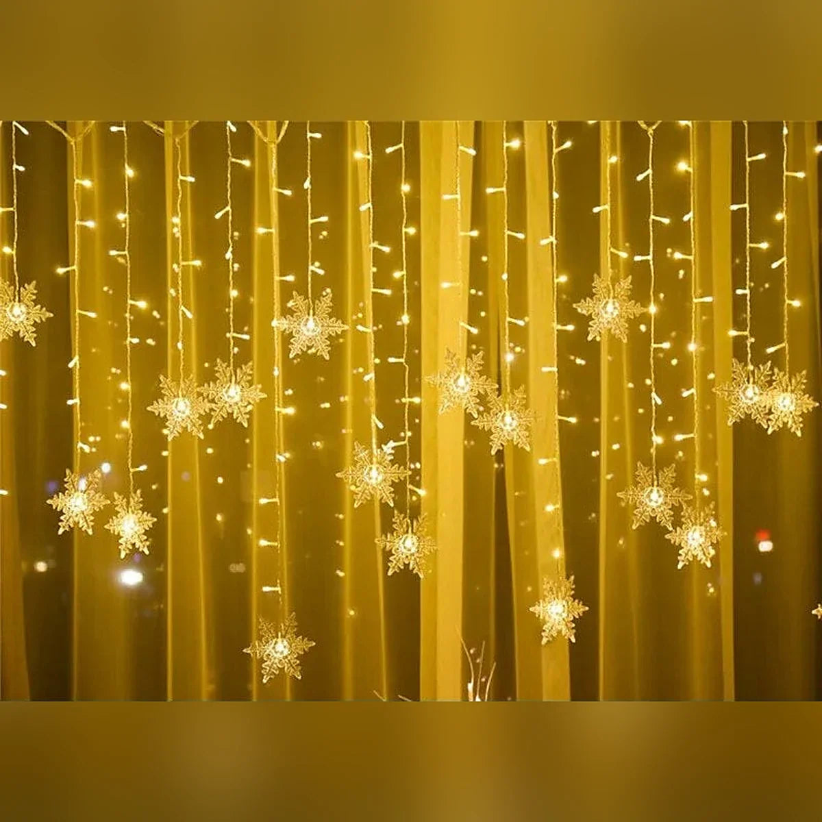 Cortina de LED Flocos de Neve – 3 m, Amarela, Branca, Colorida ou Azul