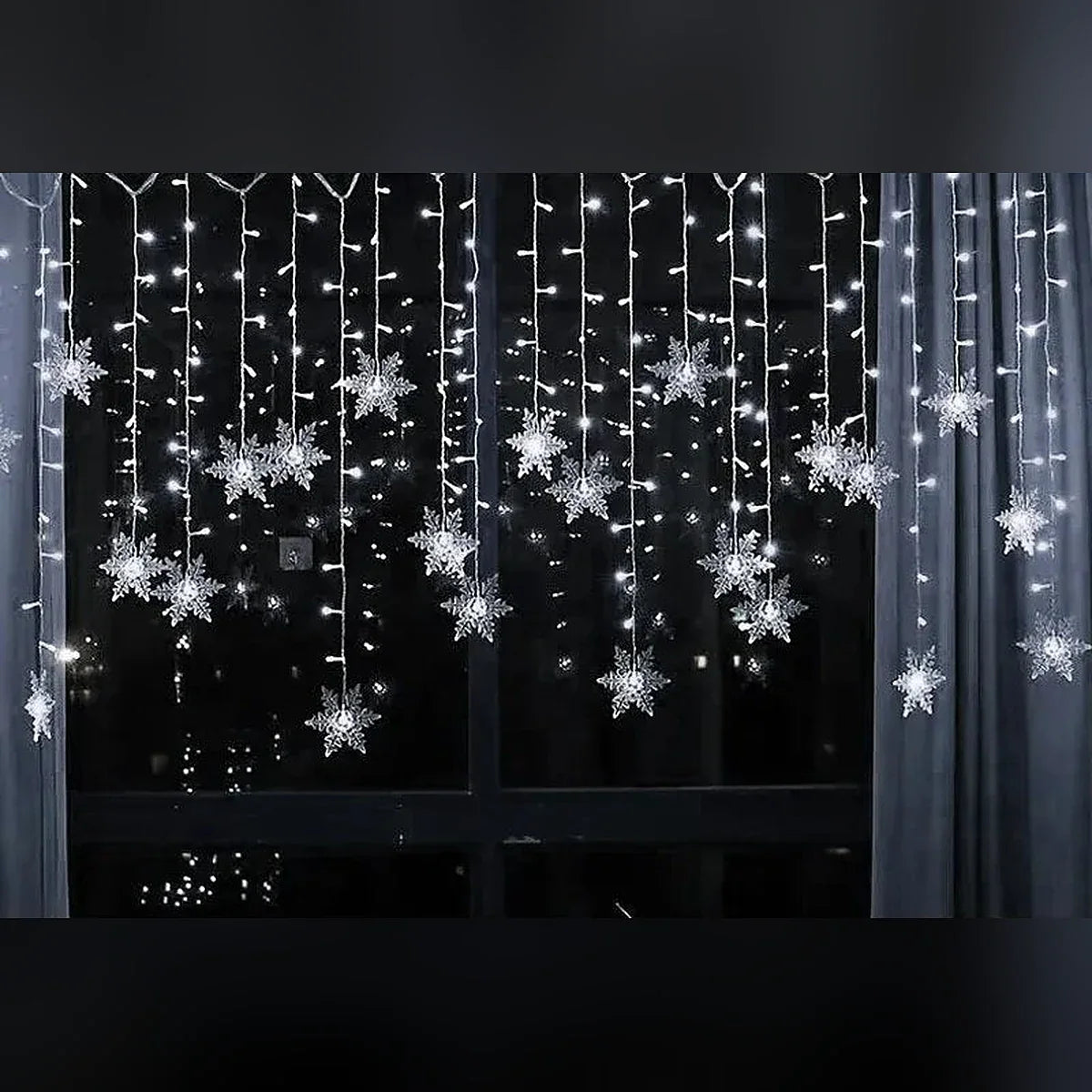 Cortina de LED Flocos de Neve – 3 m, Amarela, Branca, Colorida ou Azul