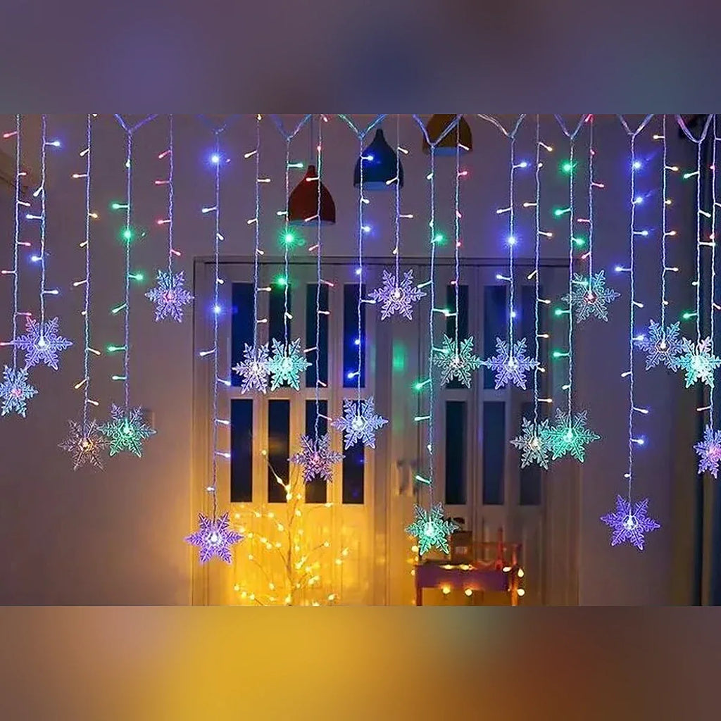 Cortina de LED Flocos de Neve – 3 m, Amarela, Branca, Colorida ou Azul