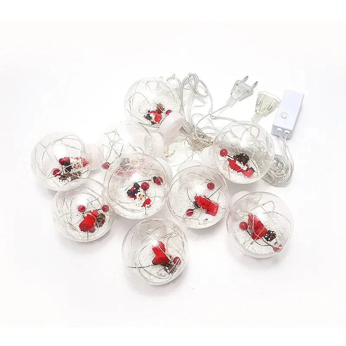 Cortina de Luzes LED com Globos Natalinos – Papai Noel, Árvore ou Boneco de Neve