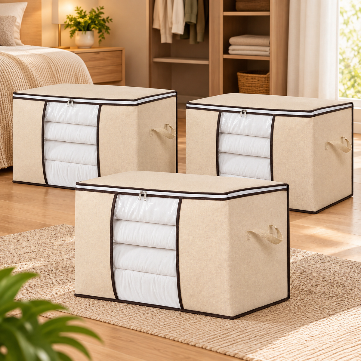 Caixa Organizadora de Roupas com Visor Transparente Anti-Poeira