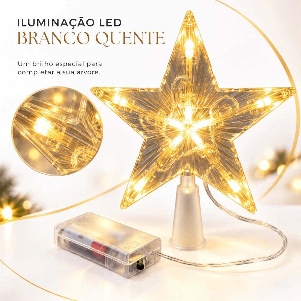 Estrela LED Ponteira de Árvore - Efeito Cristal Luz Quente