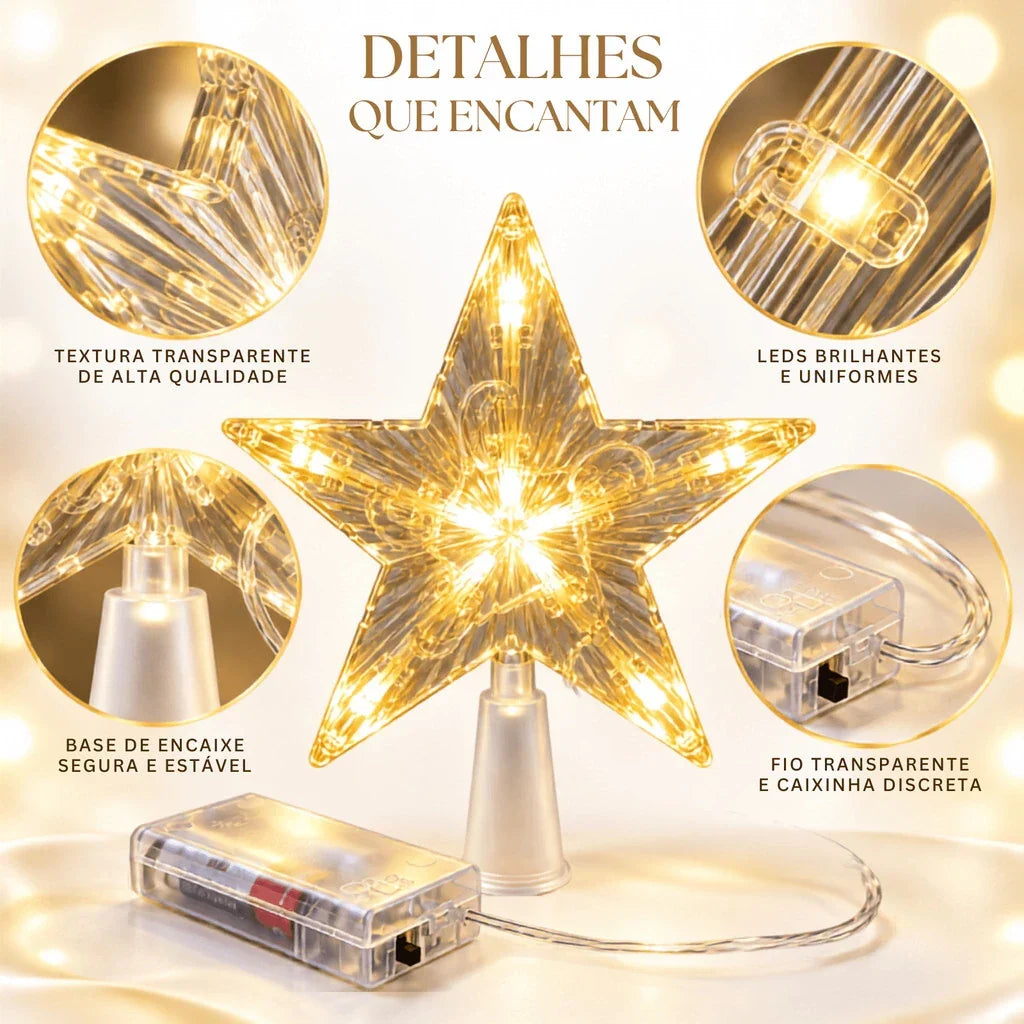 Estrela LED Ponteira de Árvore - Efeito Cristal Luz Quente