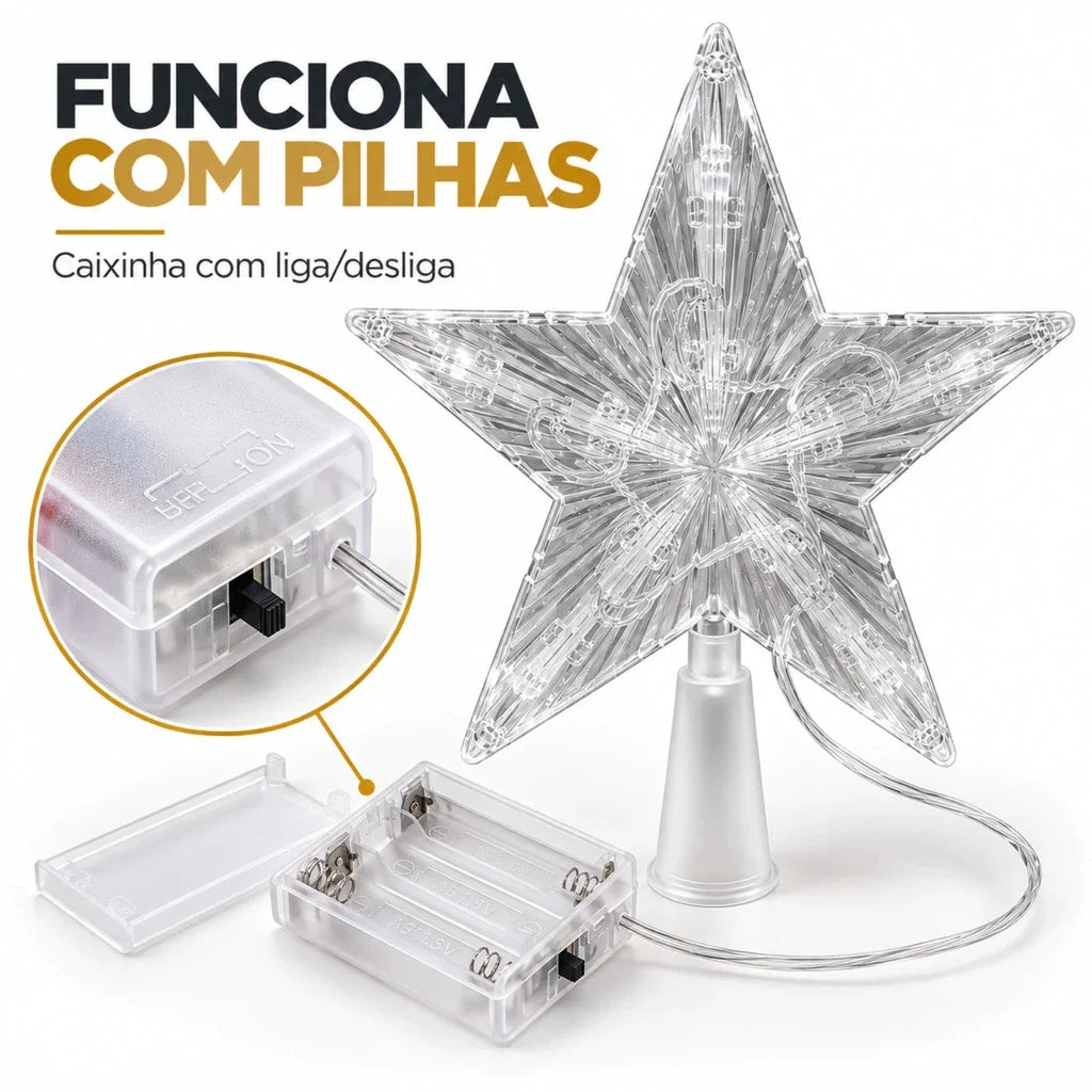 Estrela LED Ponteira de Árvore - Efeito Cristal Luz Quente