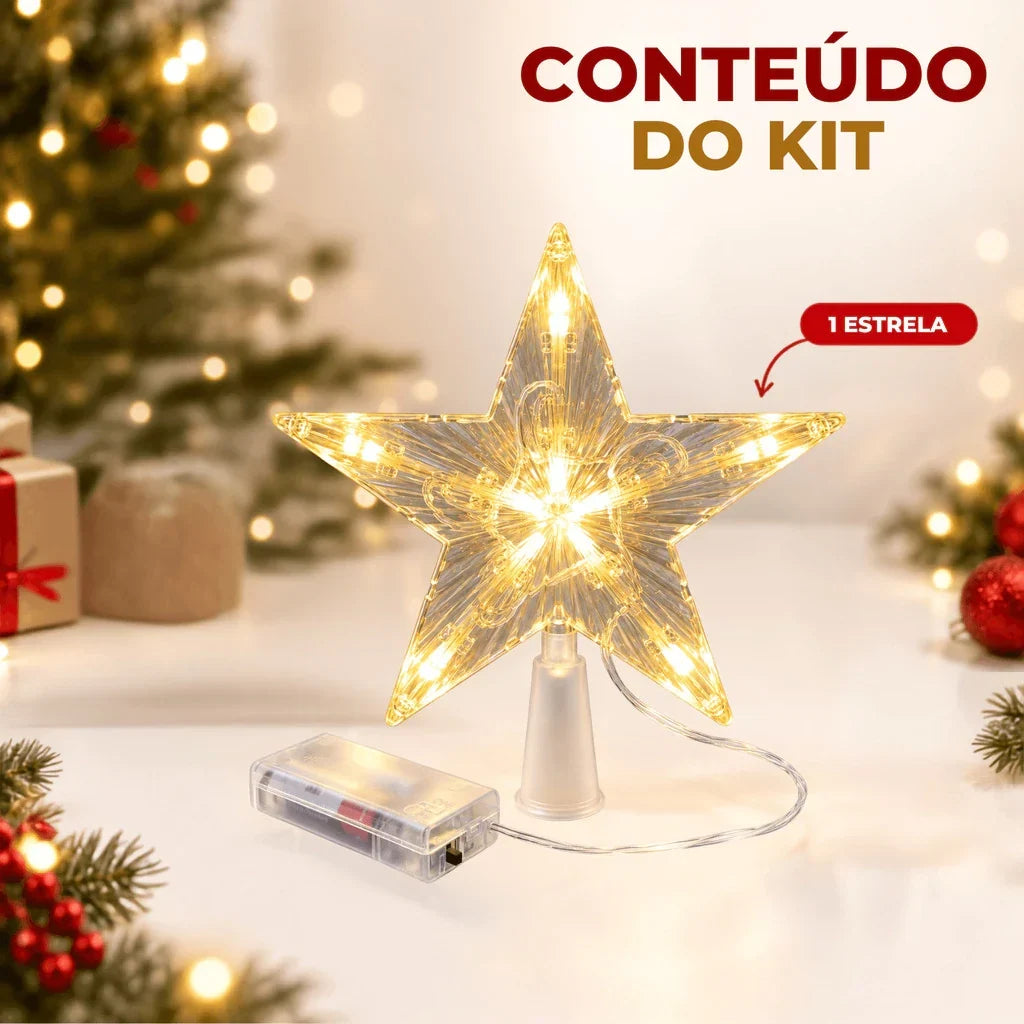 Estrela LED Ponteira de Árvore - Efeito Cristal Luz Quente