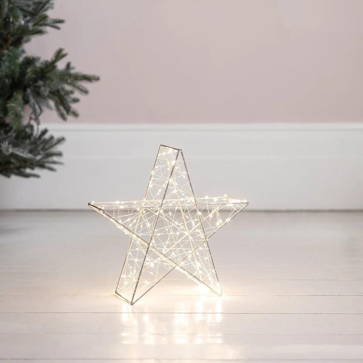 Estrela 3D Iluminada 35 cm – 200 Micro LEDs Branco Quente, 8 Funções