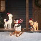 Figura de Natal Alpaca Iluminada 78 cm com Gorro de Papai Noel